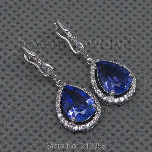 Женские серьги подвески Винтажные из белого золота 7 Х9 мм|tanzanite diamond earrings|diamond