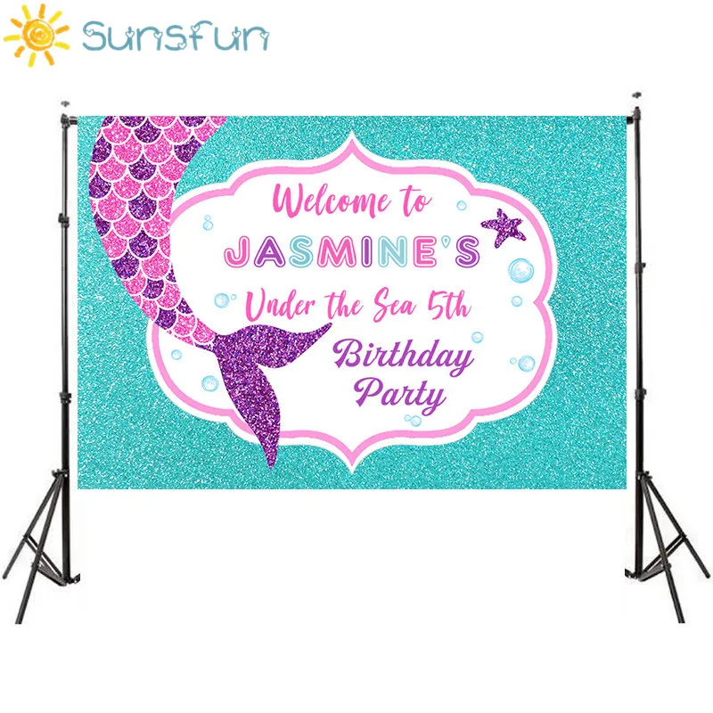 Sunsfun Сделанные на заказ тематические фоны с маленькой русалочкой виниловые