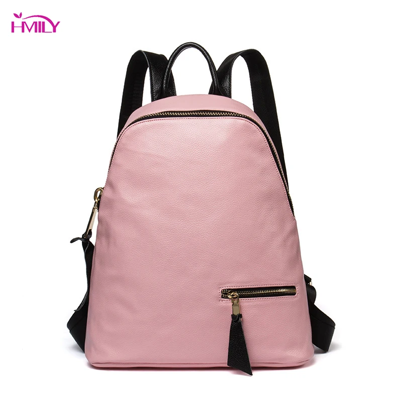 

HMILY Genuine Leather Women Backpack Real Leather Shoulder Bag Trendy Casual Female Travel Bag Korea Style Student School Bag