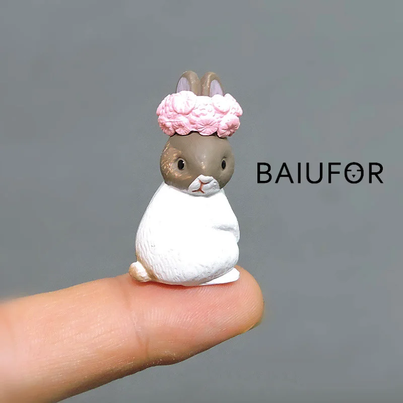 BAIUFOR 6pcs Forest Animals Cartoon Rabbit family Action Figures Fairy Garden Miniatures Terrarium Figurines Children Toys