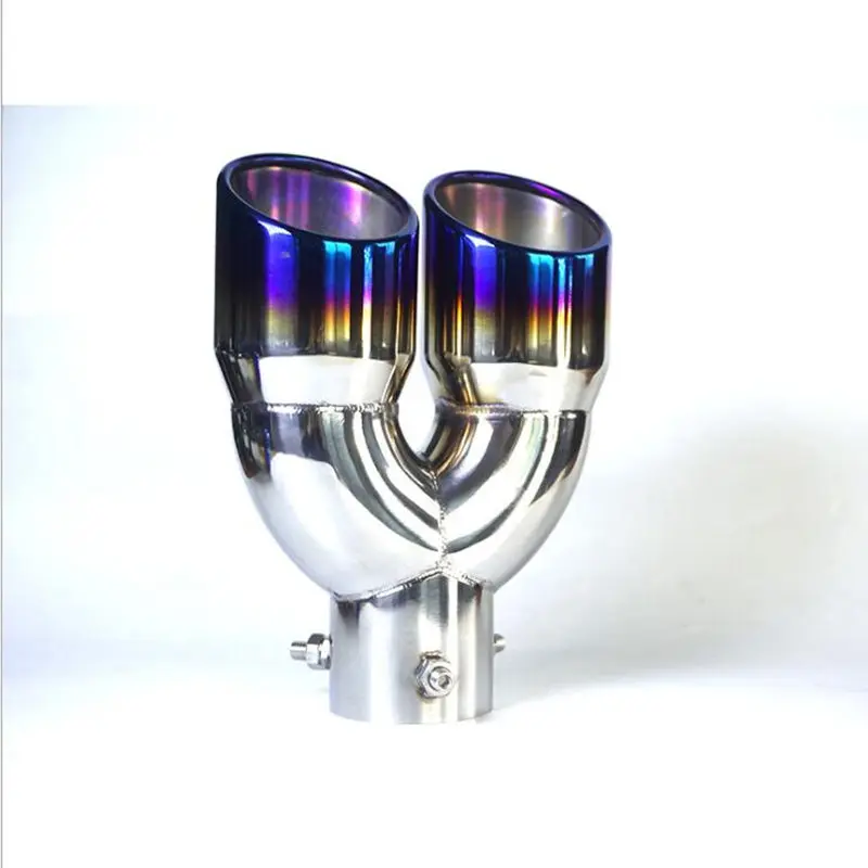 Universal Car Inlet Double-Barrel Rear Exhaust Tip Tail Pipe Muffler Outlet Stainless Steel Car Accessories car exhaust tail pipe