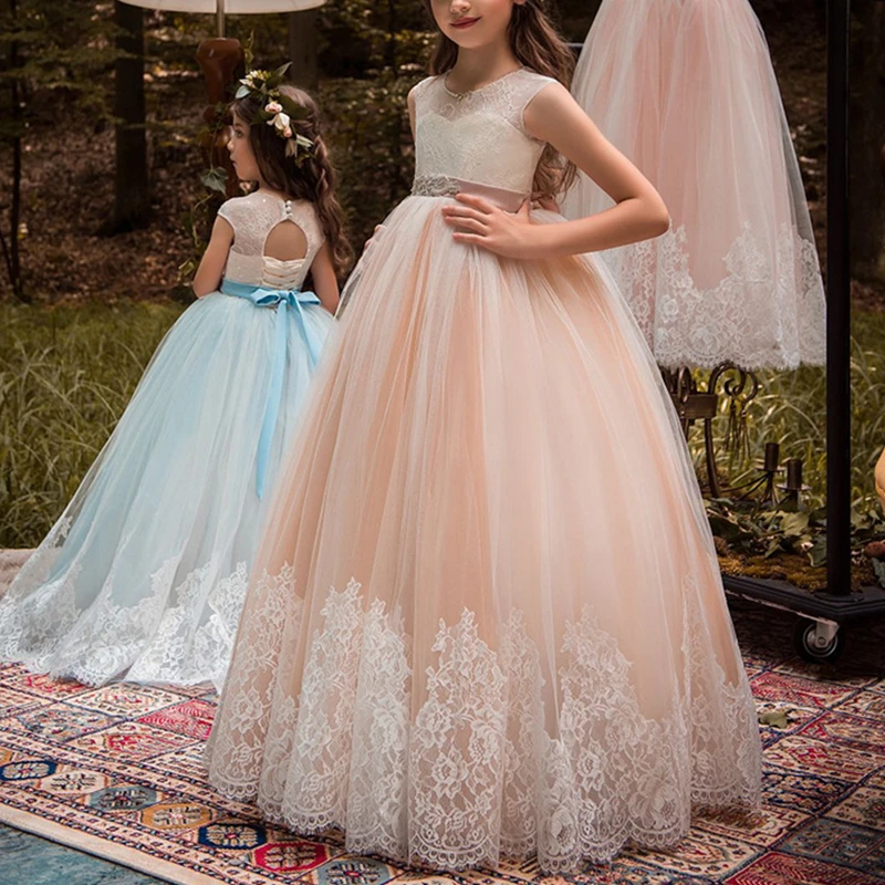 Элегантные свадебные платья подружки невесты для девочек; Пышное Тюлевое платье принцессы с вышивкой для девочек; платье для первого причастия