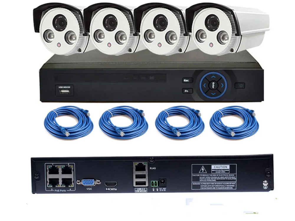 4CH POE NVR Kit 720P POE Camera System HD Security IP Camera System ...