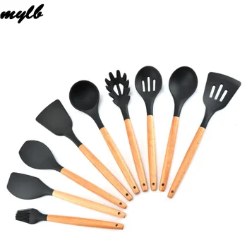

mylb 9 Pcs/Set Silicone Spatula Heat-resistant Soup Spoon Non-stick Special Cooking Shovel Kitchen Tools