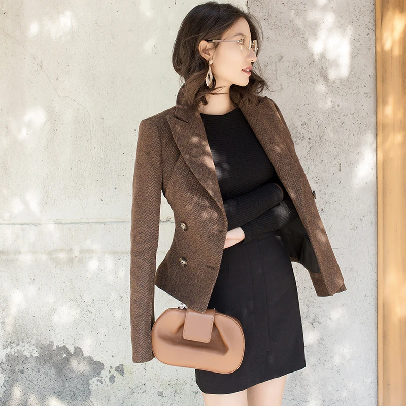 KoHuiJoo Autumn Winter Short Wool Coat Women Slim Belted Fashion Office Ladies Elegant Cashmere Blazer Coats Jacket Female