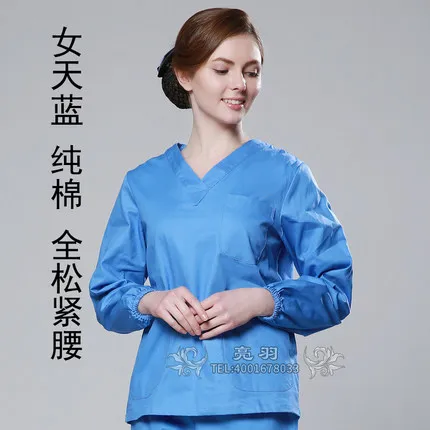 Дешевый с длинным рукавом врачебные униформы наборы для женщин и мужчин унисекс медицинская униформа наборы скрабов больницы чистая одежда - Цвет: sky blue women
