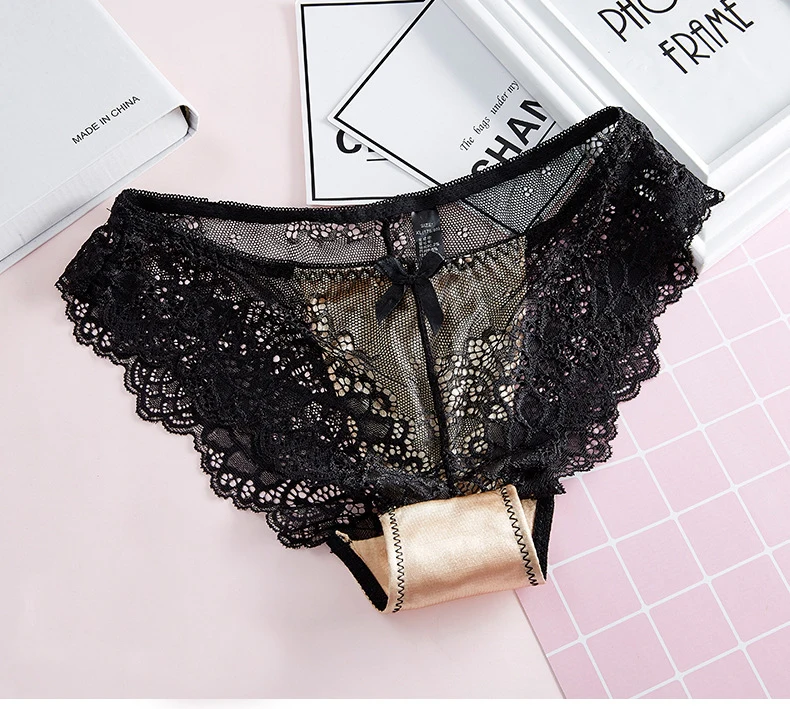 

2018 New Sexy Satin Lace Panties Women's Underwear Transparent Sheer Lace Briefs Tangas Knickers Soft Sheer Brief Women's Panty