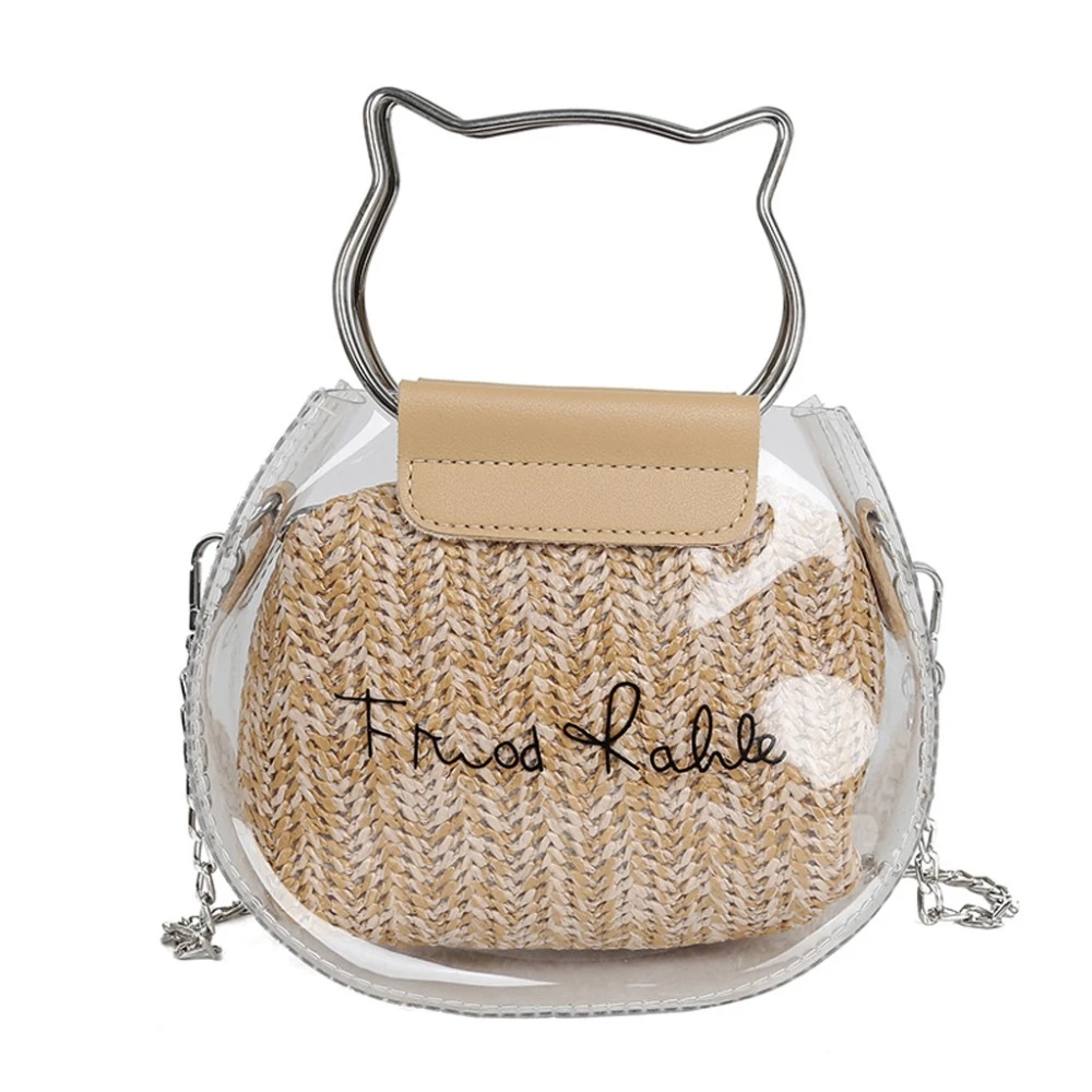 Bolso transparente para mujer 2019 bolso con de Metal cadena pequeña verano bolsos cruzados de paja de mujer de playa bolsa saco|Cubos| AliExpress