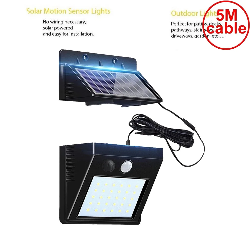 

30 led 500lm solar light split mount pIR motion 3 sensor 5M cord smart indoor wall new street wall indoor lamp bulb strings new