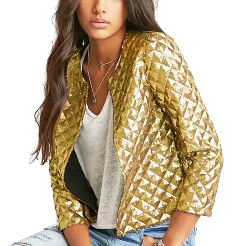 

2019 New Women's Fashion Luxury Autumn Winter Short Cardigan Jacket Sexy Shiny O-neck Long Sleeves Outwears