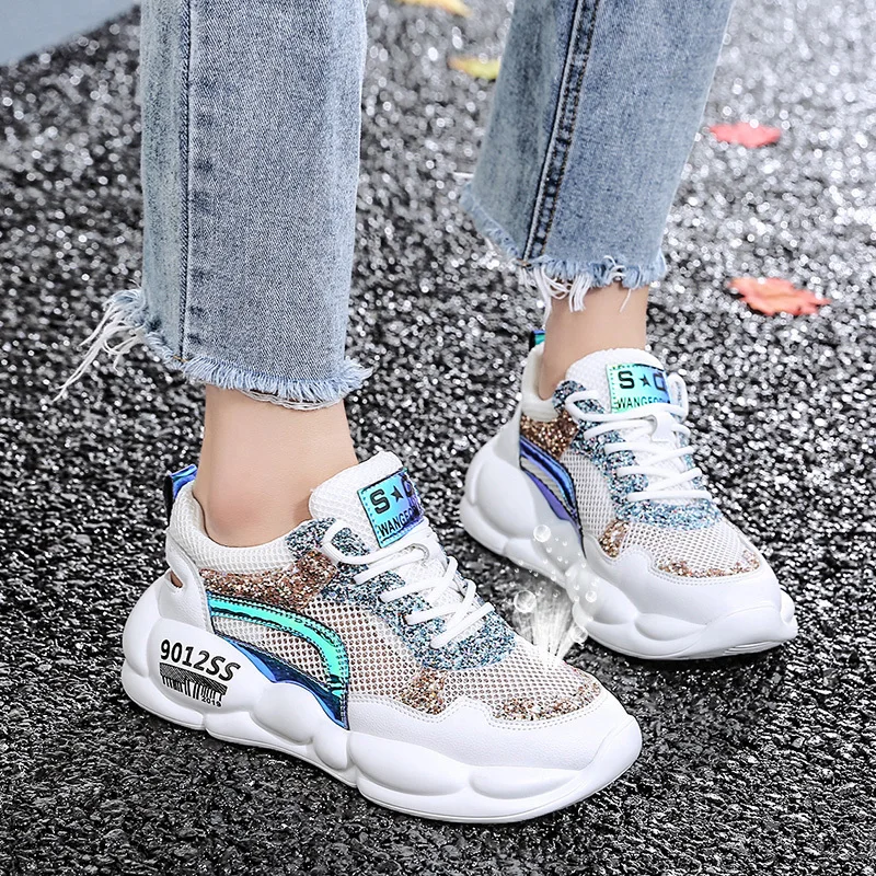 

2019 Summer New Women Chunky Sneakers Harajuku Dad Shoes Platform Sneakers Casual Breathable Mesh White Sneakers Basket Femme