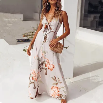2018 Sexy V Neck Backless Long font b Dress b font High Split Elegant Strappy font