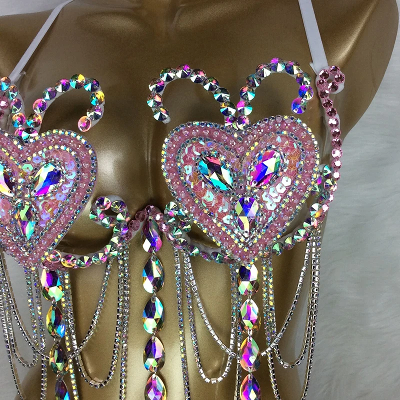 Samba Carnival Bra Rainbow Pink & RED Stone Belly dancing WIRE BRA FREE SHIPPING BB024