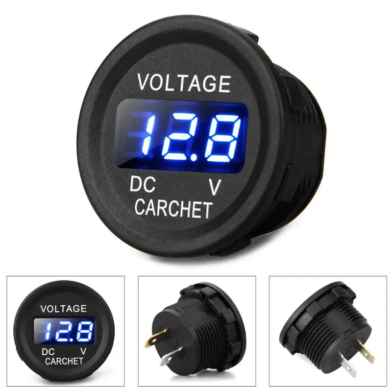 Car Truck Motorcycle DC Voltmeter Voltage Meter Blue LED Digital Display 12-24V