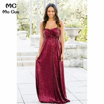 

2019 In Stock Sequin Bridesmaid Dresses Sweetheart Prom Evening Wedding Party Dress Custom Made Women Bridesmaid Dress Long