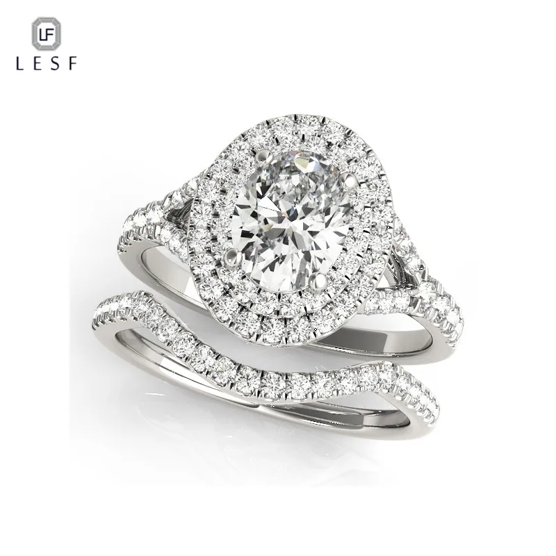 

LESF Luxury 925 sterling silver Ring Sets Oval Cut Fine Jewelry wedding cubic SONA rings for women band Free Shipping