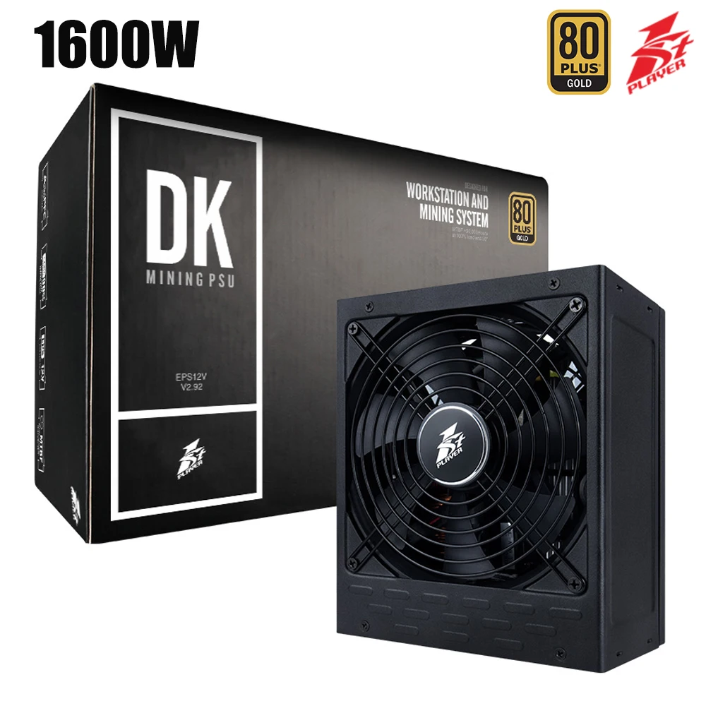 

1STPLAYER DK 16.0 1600W Power Supply Unit PSU 80 Plus Gold Advanced PC Mining Support Active PFC EU Plug