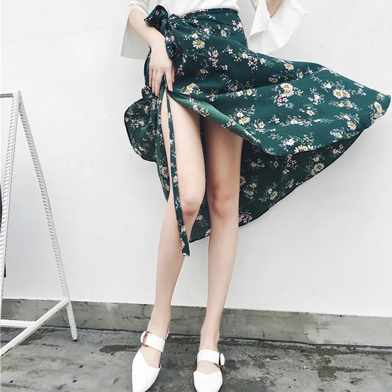 

JUJULAND Bohemian High Waist Floral Print Summer Skirts Womens Boho Chiffon Skirt For Women 112