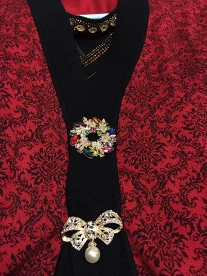 gold plated bowknot brooches pearl pendant  (4)