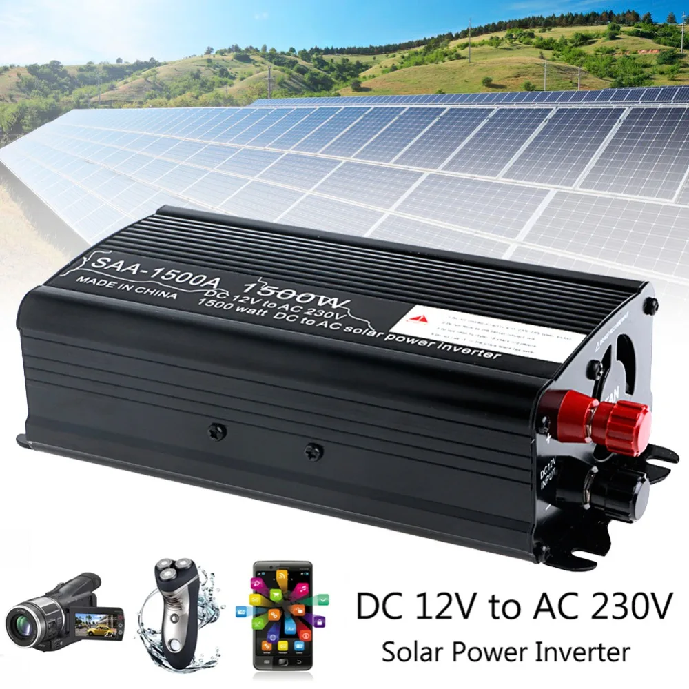 

Solar Power Inverter 3000W Peak 12V DC To 230V AC Modified Sine Wave Converter 1500W