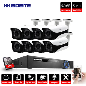 

HKIXDISTE 8CH CCTV Camera System HD 5MP Bullet PoE IP Camera Waterproof Outdoor Night Vision Video Surveillance Kit HDMI And VGA