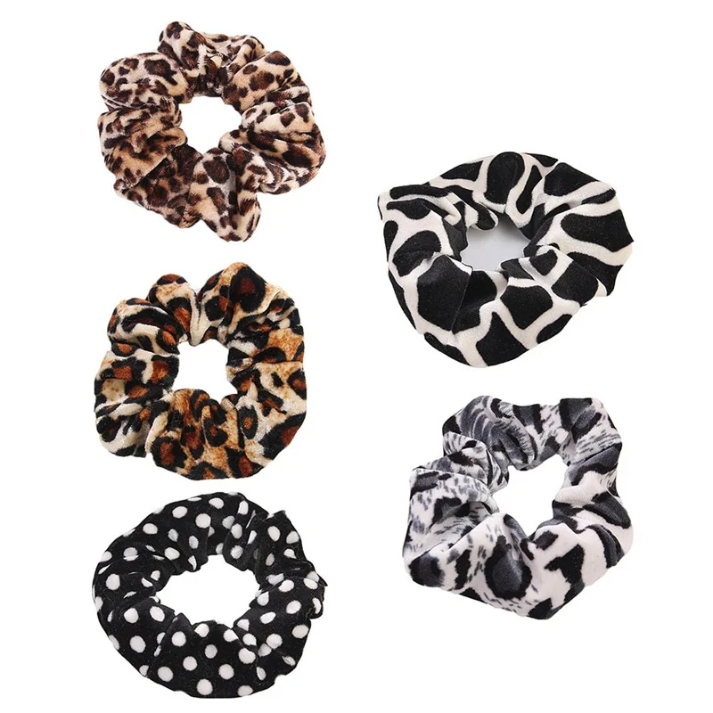 

Classic Simple Smooth Animal Velvet Hair Scrunchies Leopard Print Houndstooth Patterns Autumn Winter Hairbands Accessory