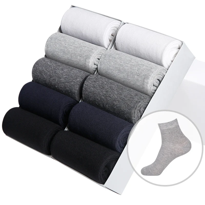 Casual Men's Business Socks For Men Cotton Brand Crew Black White Gray Long Male Socks New Warm Autumn Winter 1 5 10 pairs - Цвет: 10 pairs without box