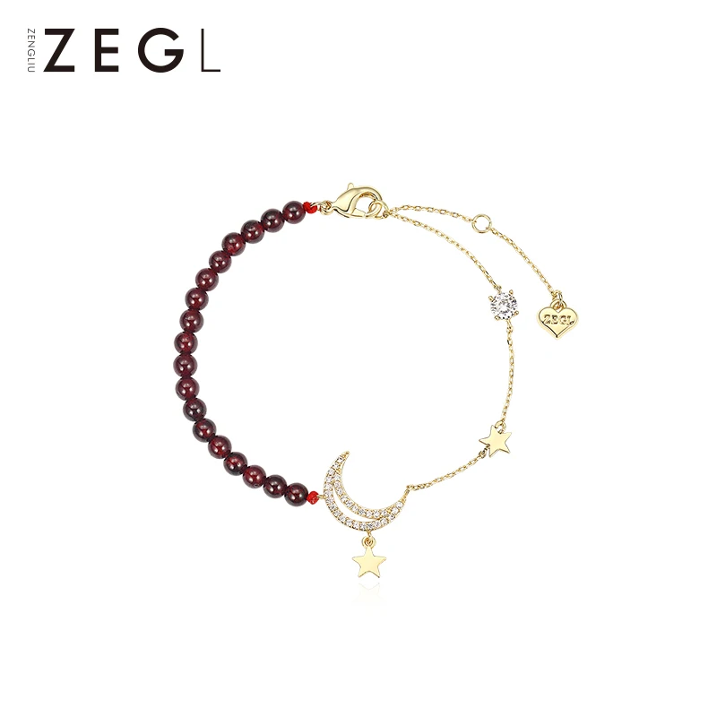 Женский браслет ZEGL star and moon с красным гранатом Корейская версия простого