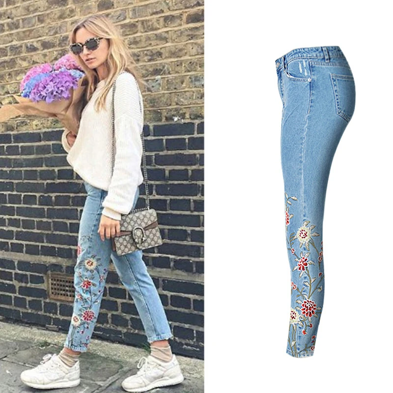 2017, Europe and the United States women, 3D stereo, front and rear side embroidery, high waist Slim cowboy, nine feet pants, small fresh pastoral wind (33)