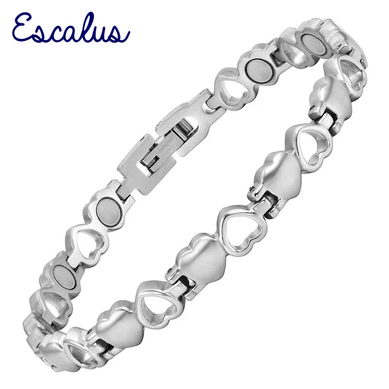 

Escalus Mother's Day Love Heart Women Stainless Steel Bracelet Magnets Silver Bangle Ladies Charm Valentines Jewelry Wristband