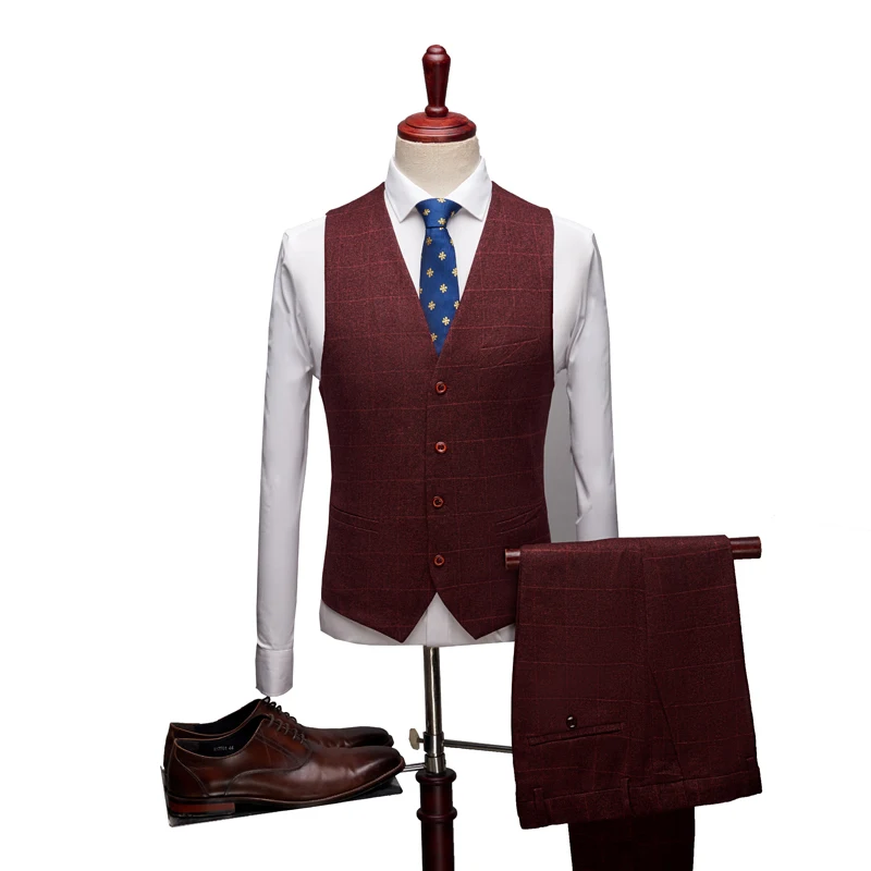PEORCHID Single Breasted Burgundy Wedding Groom Suit Stripe Plaid Formal Prom Suit Men Party  Dress Suits Tuxedo Navy/Grey 2019