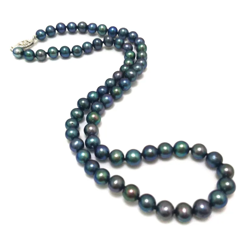 

17 inches AA 6-7mm Peacock Green Round Freshwater Pearl Necklace with 925 Fish Sterling Silver Clasp