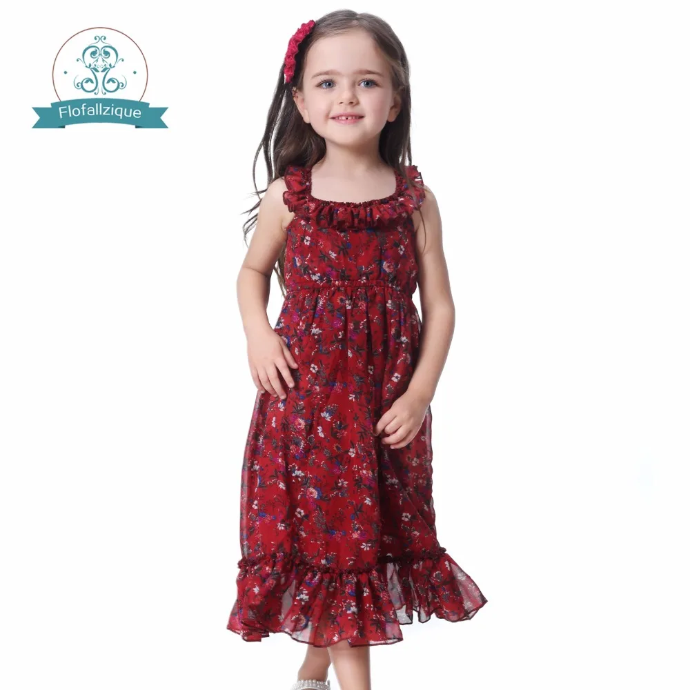 

Floral Baby girl dress 2018 Summer Vintage Ruffles Long Chiffon Princess Wedding Party Dresses Vestidos Toddler Kids Clothes