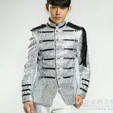 Стенд воротник пайетки 1 Королевский Костюм Рок тонкий мужской костюм комплект с Штаны мужские костюмы торжественное платье Европейский Fit костюм+ штаны 4XL