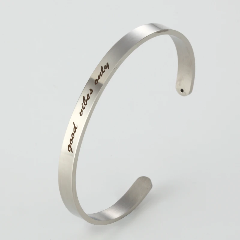 

MYLONGINGCHARM 1pc Cuff Bangles Specialize Bracelets Minimalism Women Bracelets Width 6mm Customize Gift-good vibes only-G2522