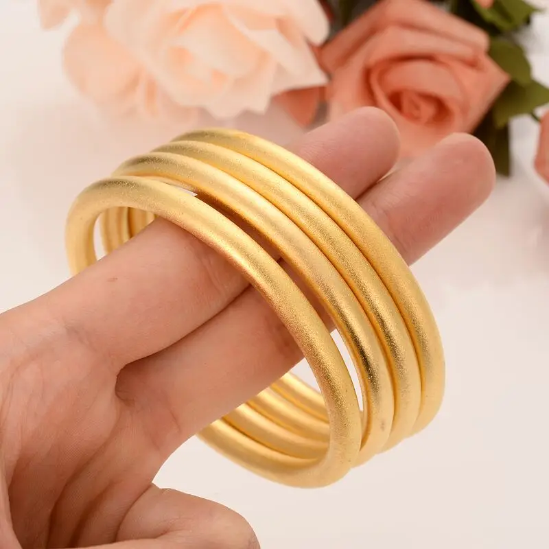 

24 K Fine Gold GF Dubai Bracelet Africa Arab Items 4 Pieces Assemble Wholesale Fashion Dubai Abrasive blasting Bangle Jewelry