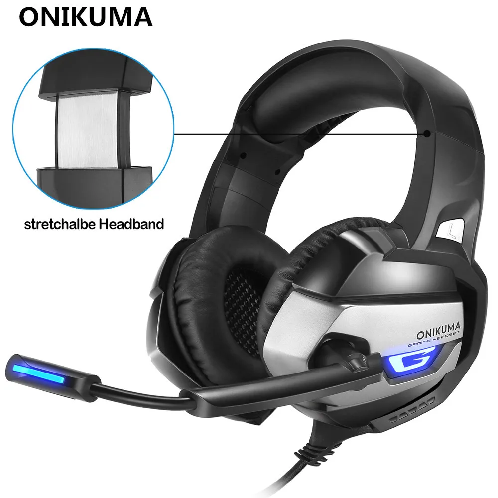 ONIKUMA K5 3,5 мм Игровые наушники, гарнитура для игр, наушники гарнитура с микрофоном светодиодный свет для ноутбука планшет/PS4/ Xbox One