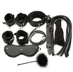 Игры для взрослых флирт воротник BDSM женские черные наручники кожаные маски лодыжки манжеты капризы рот кляп в форме шарика веревки бондаж