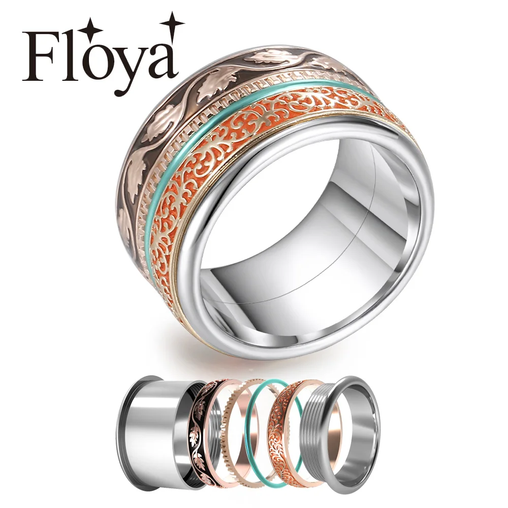 

Cremo Boho Rings For Women Stainless Steel Vintage Spinner Stackable Ring Rose Gold Interchangeable Wedding Band Ringen Set
