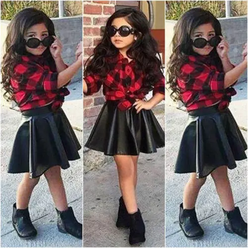 black skirt red shirt outfit