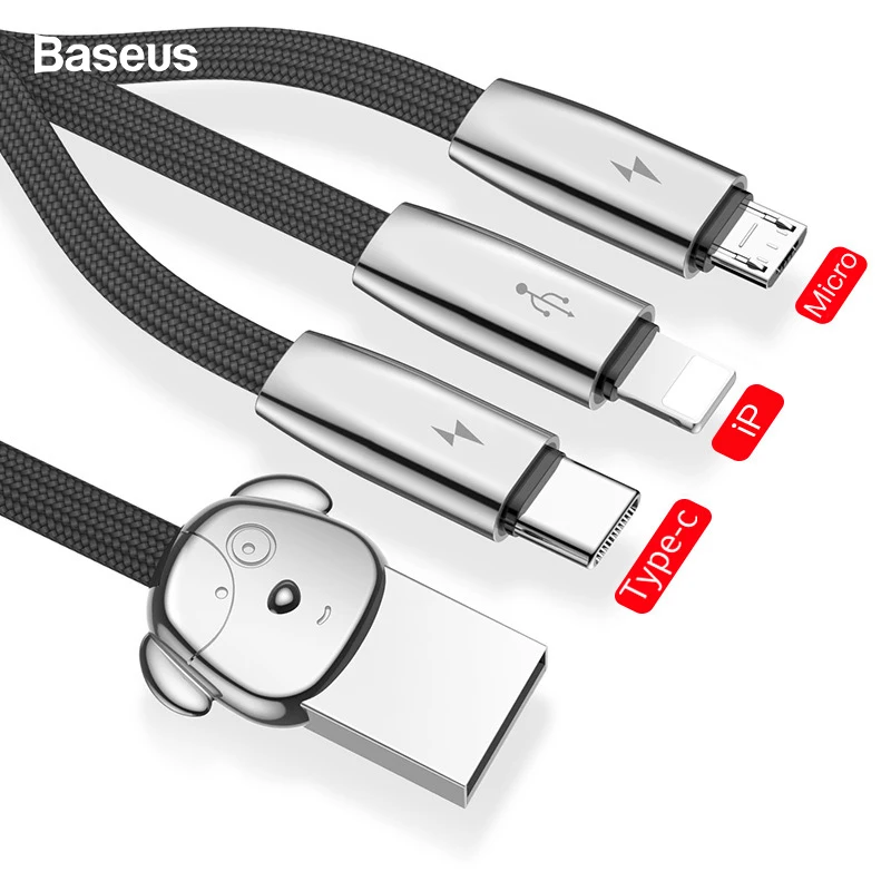 

Baseus 3 in 1 USB Cable For iPhone Fast Charging Charger Micro USB Cable 3in1 USB Type C Cable For Samsung S10 S9 Xiaomi Mi 9 8