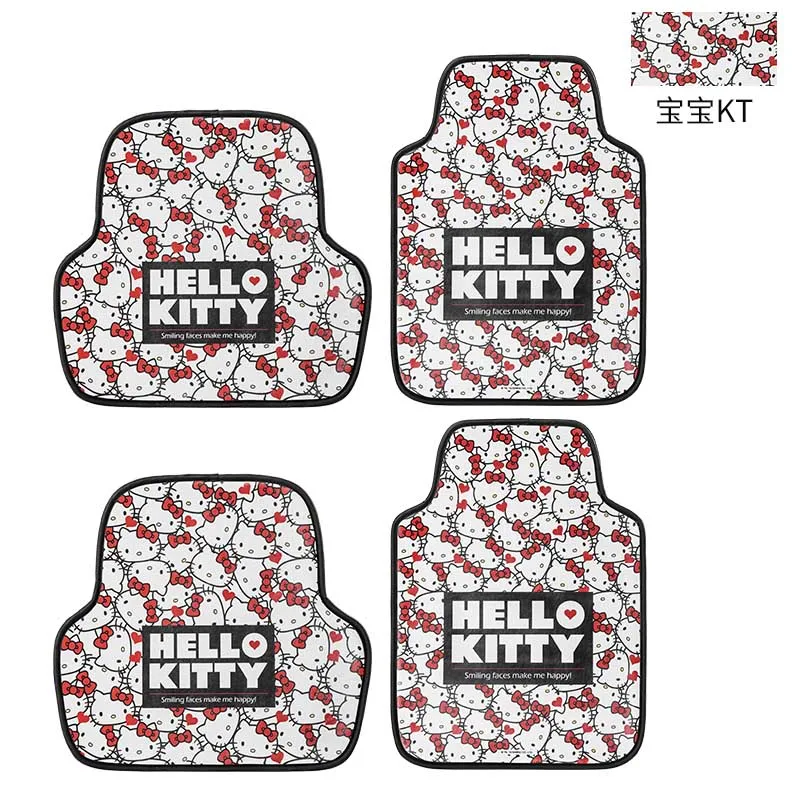 Универсальный автомобильный коврик в стиле Hello kitty из искусственной кожи, противоскользящие автомобильные коврики
