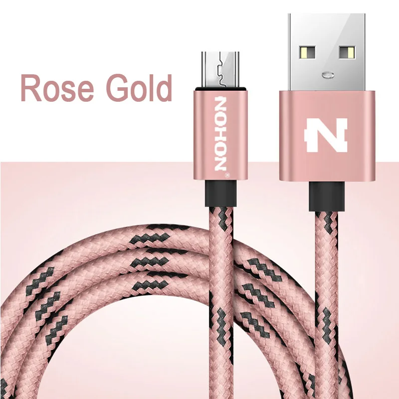 NOHON Micro USB кабель для быстрой зарядки нейлон для samsung Xiaomi huawei Nokia sony LG USB ЗУ для мобильного телефона Кабели для синхронизации данных - Цвет: Rose Gold