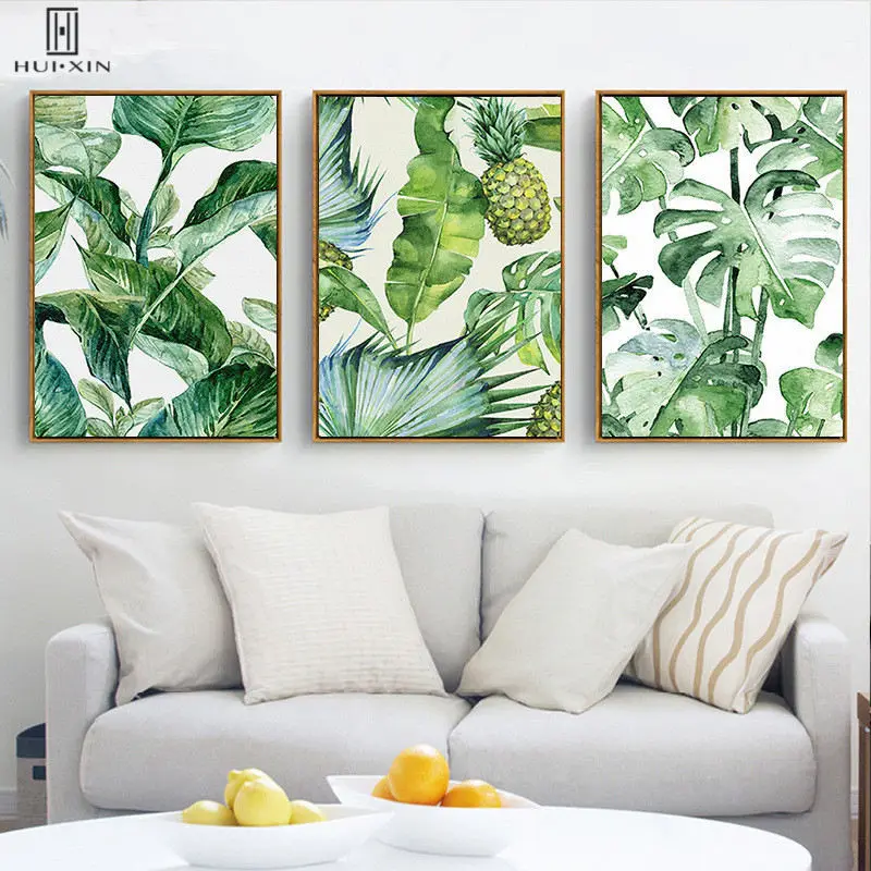 

Minimalist Fresh Decorative Paintings Tropical Plants Green Leaf Great Vitality Canvas Painting Art For Home Room Decoration