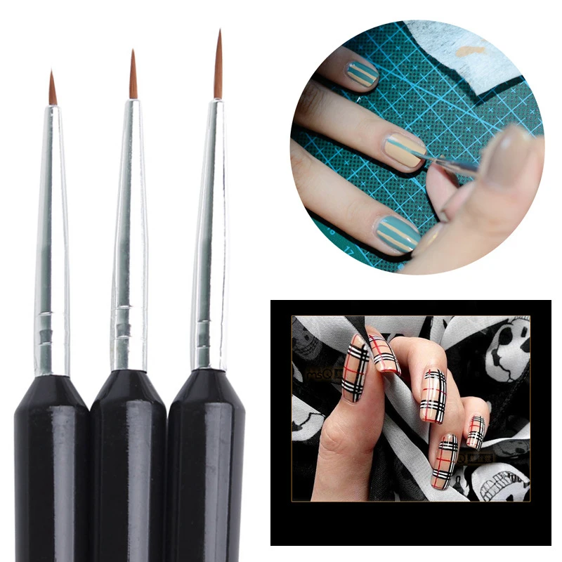 ELECOOL 3Pcs nail brush Black Handle Dotting Paint brushes UV Gel Liner