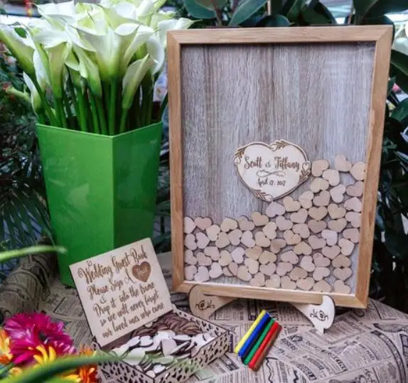 

personalize wooden Wedding alternative Guest Book Drop Box with hearts Mr&Mrs Guest Book Alternative signature decorations