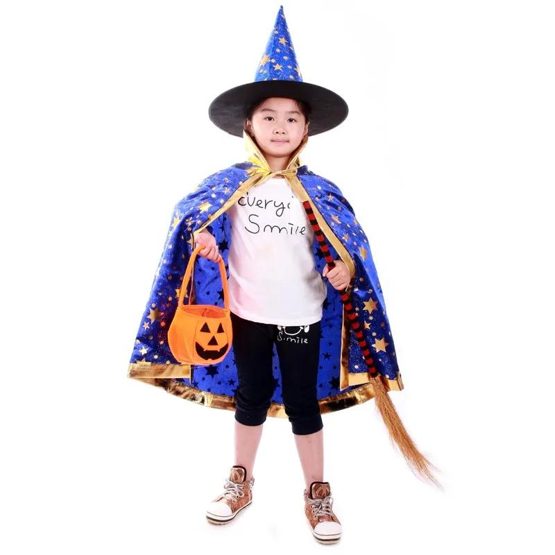 Хэллоуин Детский костюм волшебника плащ детский плащ маленькая ведьма Женская Кепки e Кепки