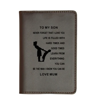 

LOVE MUM TO MY SON Travel Wallet Card Holders Purse Engraved Picture Passport wallet Gifts Genuine Leather Passport Cover Case