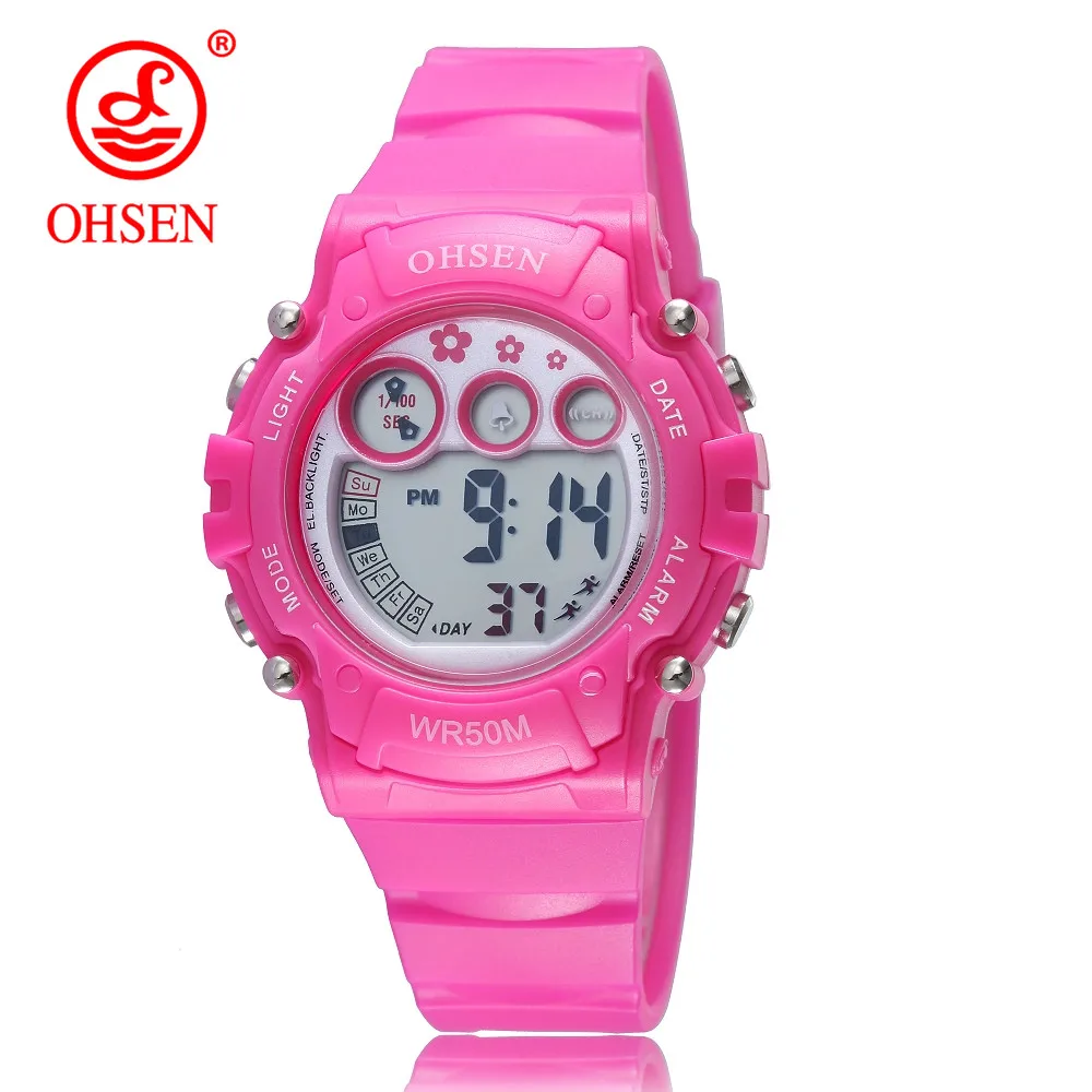 Red with Lively OHSEN, для мальчиков и девочек, для студентов, Лидирующий бренд, часы, наручные часы для детей, для мальчиков и девочек, спортивные, водонепроницаемые, наручные часы, светодиодный, цифровые, кварцевые часы - Цвет: Red with Lively