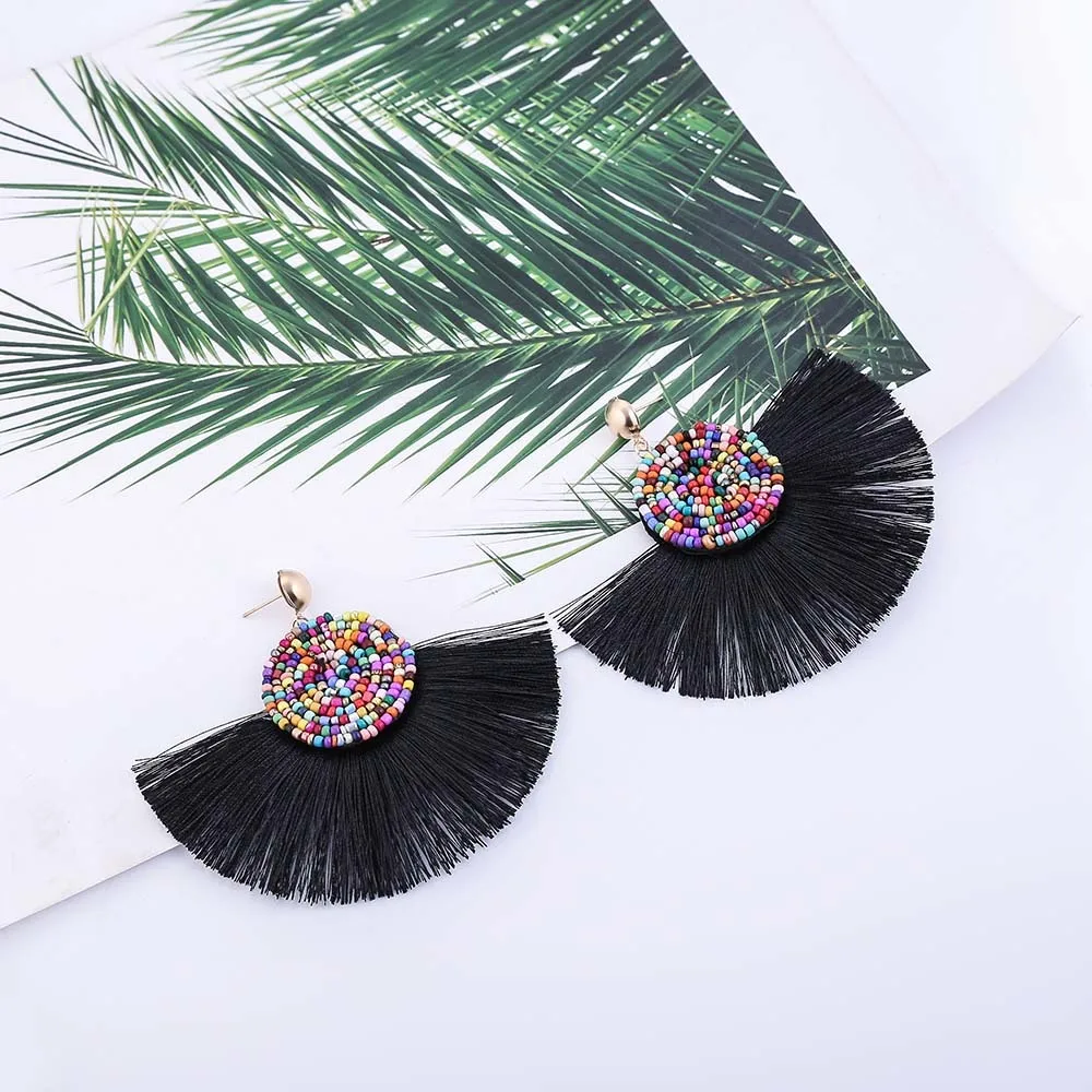 E5750 Trendy Earrings Drop Earrings SilkAlloyDangleLongBohemianBlueOrangeMetalBohoGold Tassel Earrings For Women Jewelry